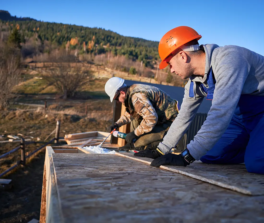 Roofing experts working